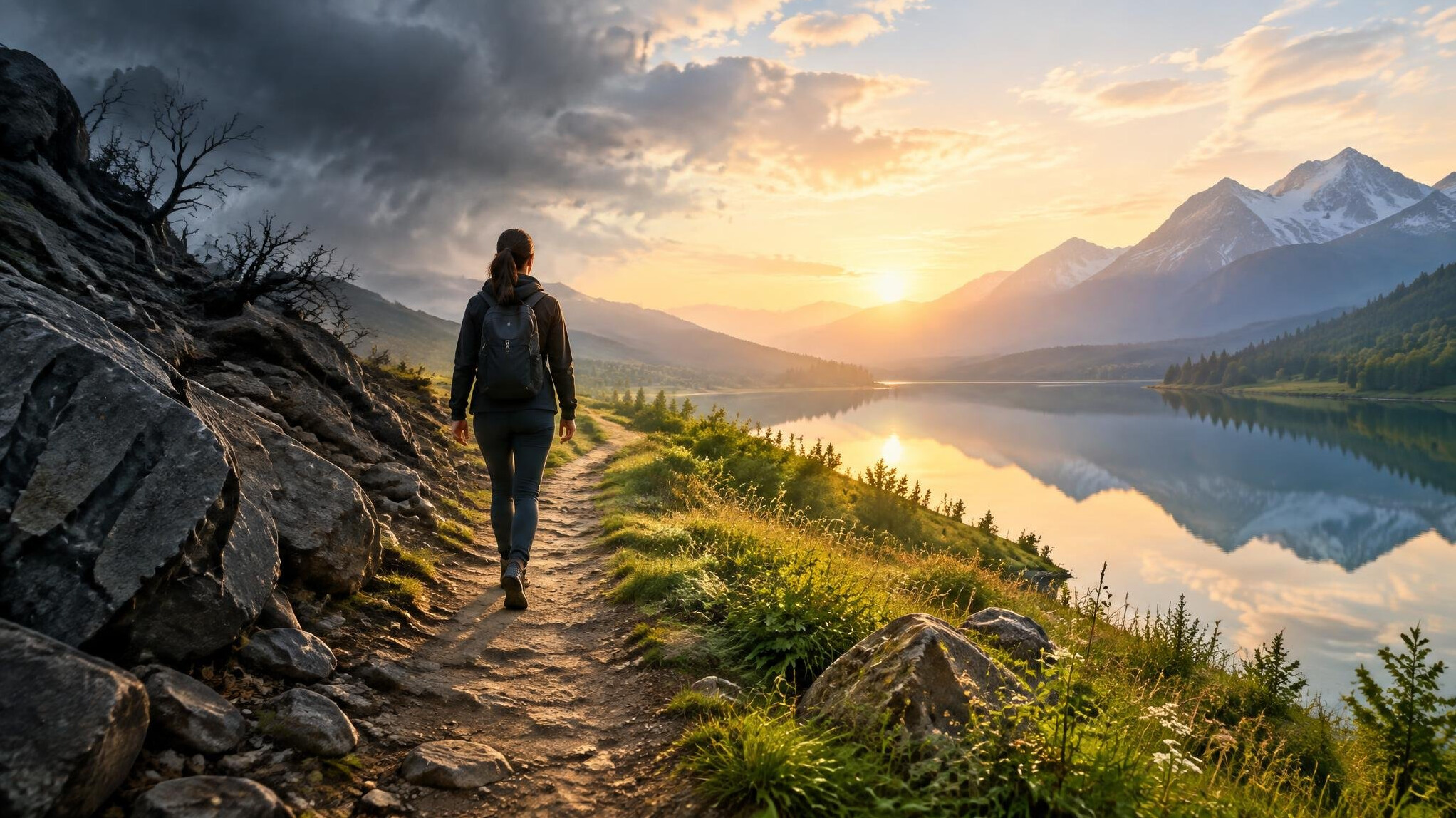 person walking in nature path